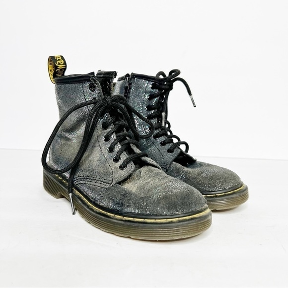 Dr. Martens Pascal Glitter Combat Boots Silver Size 13 Girls - Picture 2 of 6